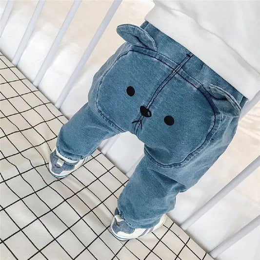 Baby denim pants for boys and girls, fashion jeans with elastic waistband and casual fit