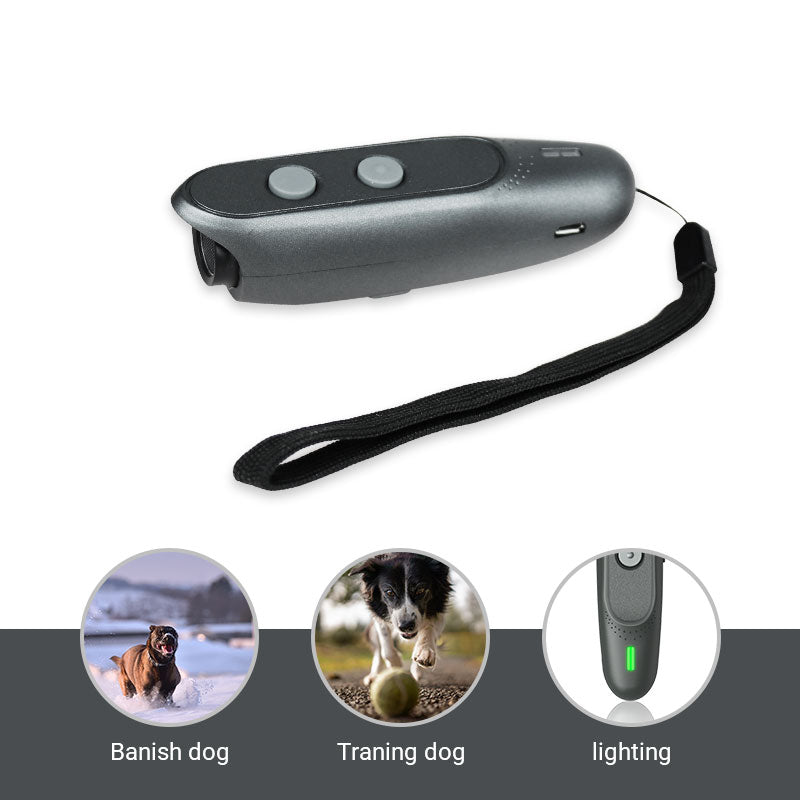 Customizable ultrasonic handheld outdoor pet trainer device with ergonomic design and control buttons