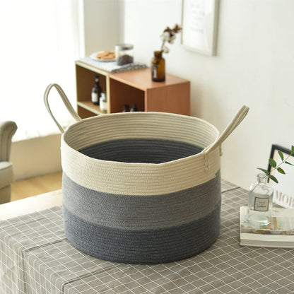 Cotton rope storage basket for toys, sundries, and laundry in a woven design