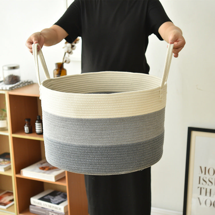 Cotton rope storage basket for toys, sundries, and laundry in a natural woven design