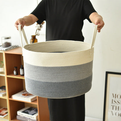 Cotton rope storage basket for toys, sundries, and laundry in a natural woven design