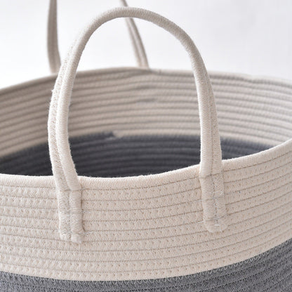 Cotton rope storage basket for toys, sundries, and laundry in a woven basket design