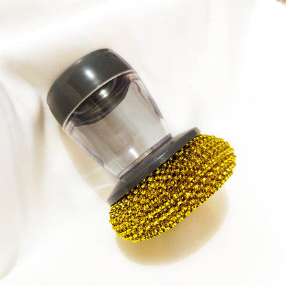 Kitchen soap dispensing palm brush cleaner, push-type detergent brush with compact handle