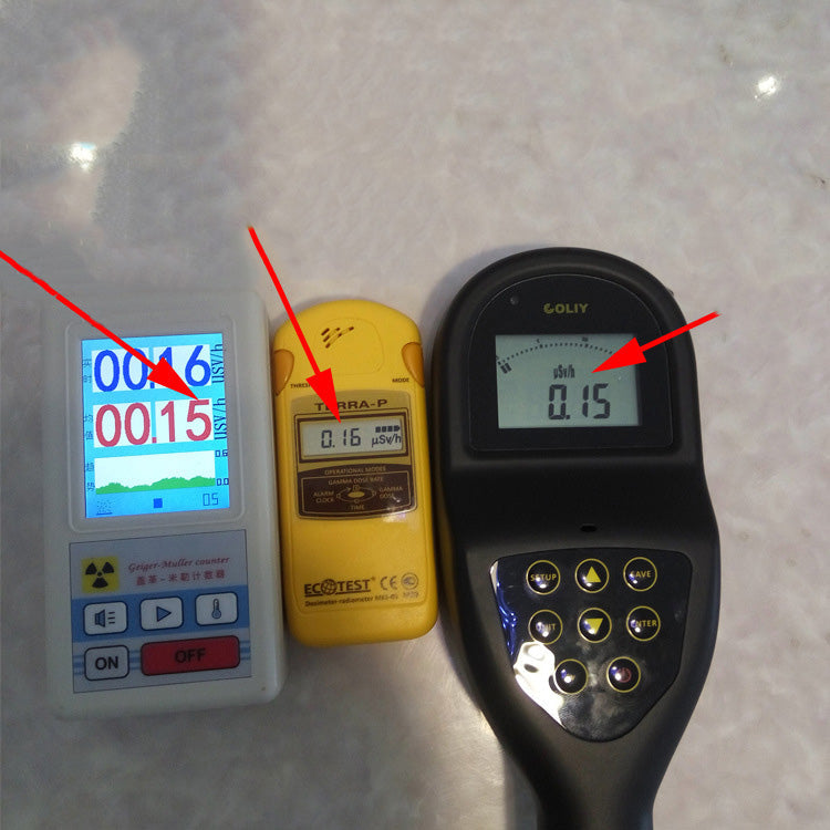 Nuclear radiation detector Geiger counter measuring ionizing radiation with digital display and handheld design
