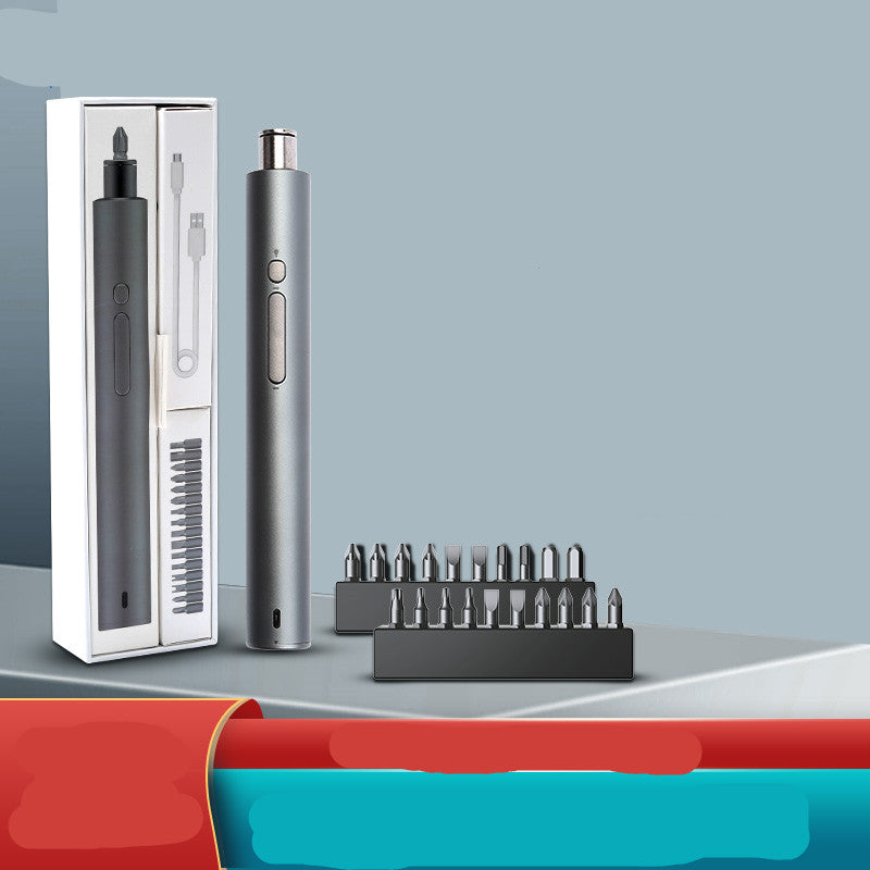 Rechargeable mini precision electric screwdriver set for household repairs, with compact screwdriver and bits