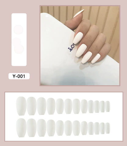 Frosted short ballet wear finished fake nails in solid color patch design