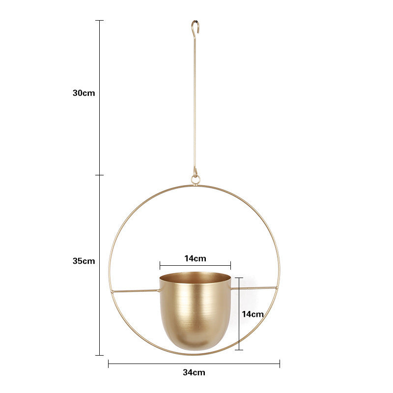 Nordic style hanging iron flower pot for hydroponic orchids, simple light luxury plant decoration in black metal