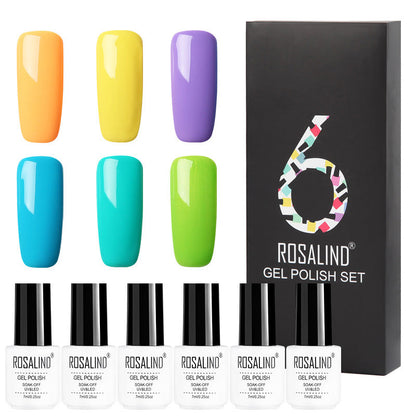 Six-color solid gel polish set in a gift box for manicure and nail polish application