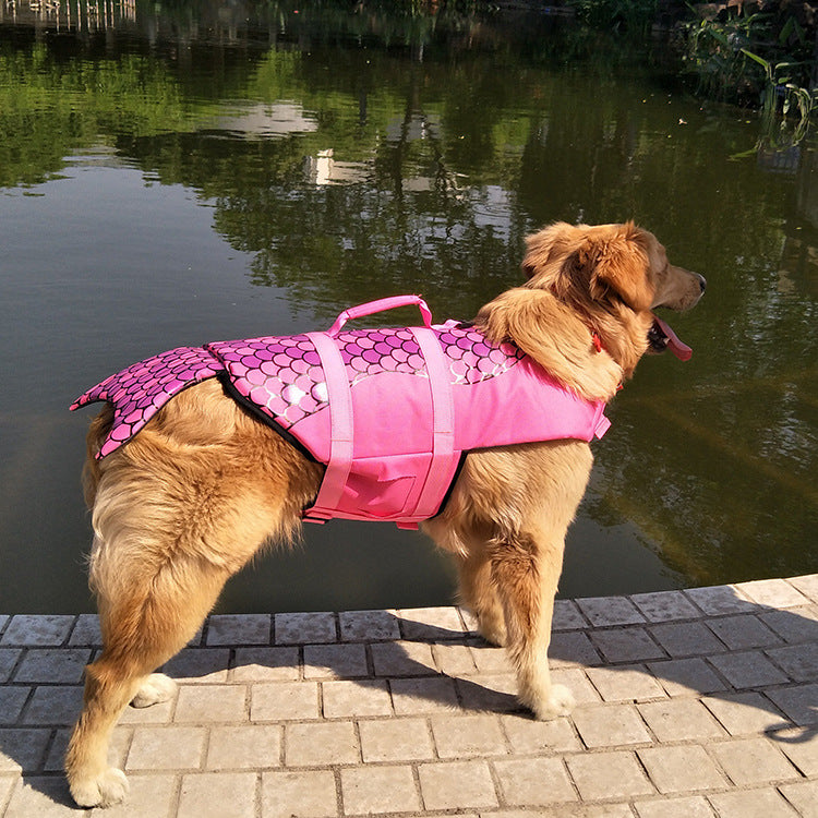 Pet Life Jacket Shark Mermaid Swimsuit for dogs, featuring shark fins and mermaid-inspired details