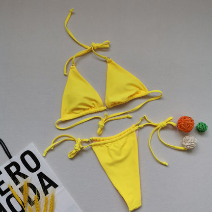 Multicolor halter tie bikini swimsuit with sexy split design by My Store