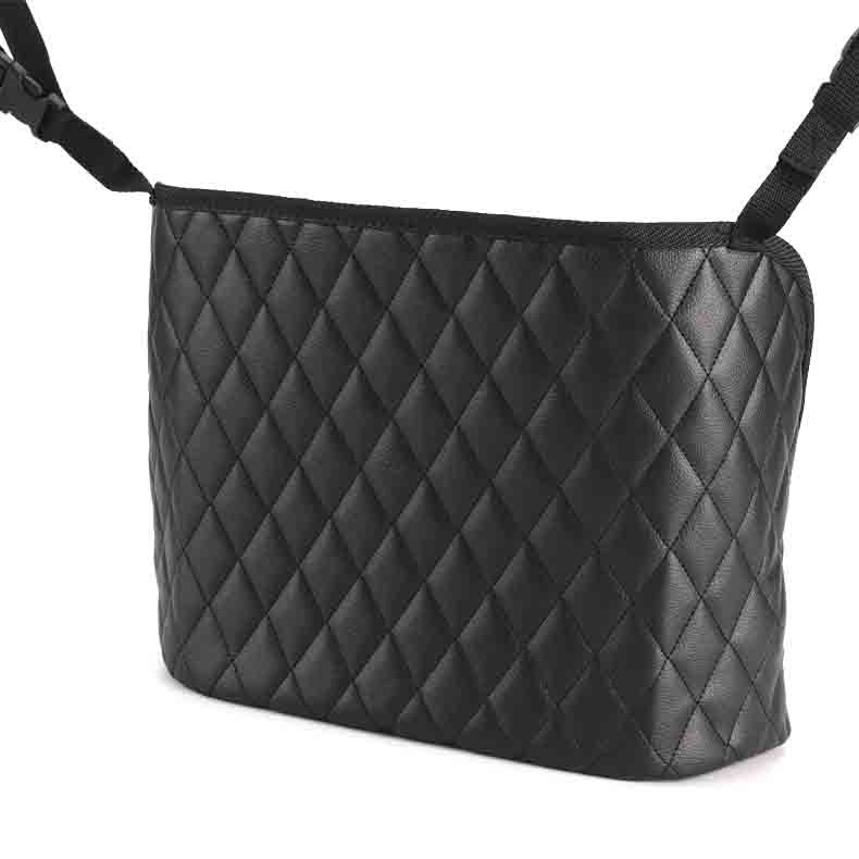 Car storage bag handbag holder and auto interior seat organizer in black for tidy car middle console storage