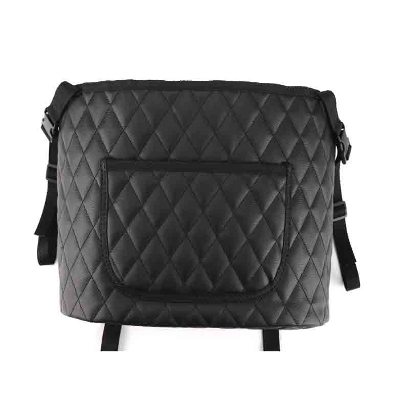 Black car storage bag handbag holder attached to car seat, organizing handbags and interior items