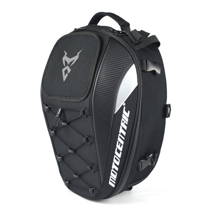 Multifunctional motorcycle travel backpack shoulder helmet bag in durable black fabric with adjustable straps