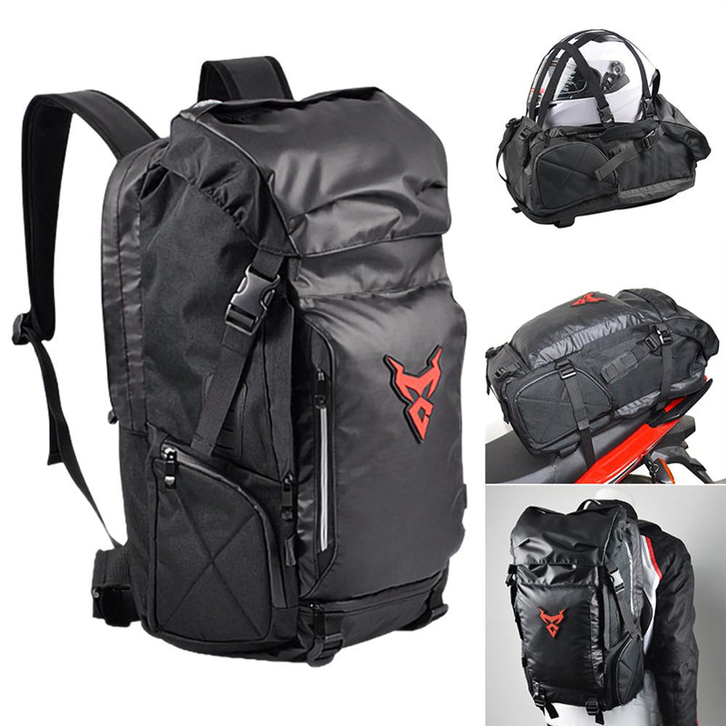 Multifunctional motorcycle travel backpack shoulder helmet bag in durable black fabric