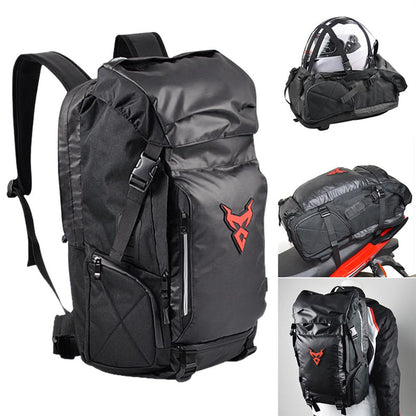 Multifunctional motorcycle travel backpack shoulder helmet bag in durable black fabric