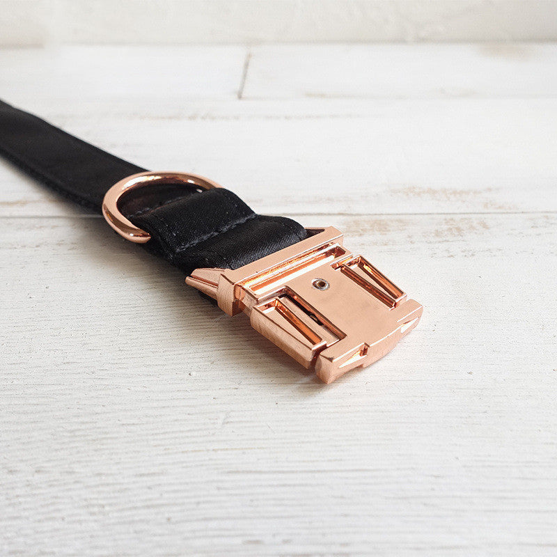 Personalized black dog collar for pets, shown in a simple product view
