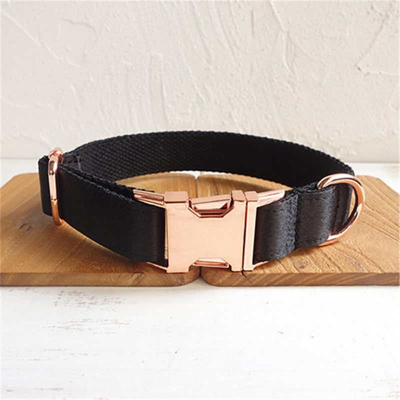 Black personalized dog collar, adjustable pet accessory in durable black material