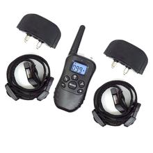 Anti-barking dog trainer with shock and vibration controls, black handheld device displayed on white background