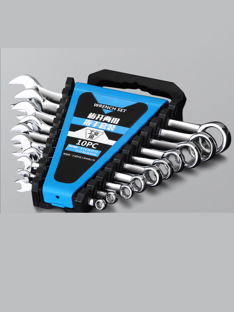 Auto repair wrenches and double-purpose ratchet wrench hardware tools set beveled side view