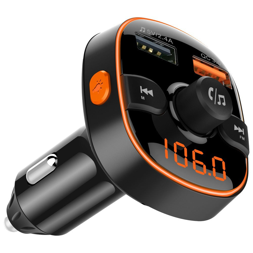 Car Bluetooth MP3 player FM transmitter with digital display and USB port in black plastic design