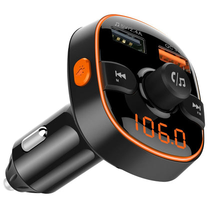 Car Bluetooth MP3 player FM transmitter with digital display and USB port in black plastic design