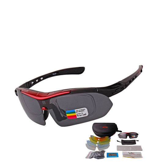 Men's outdoor polarized sunglasses with wraparound goggles for bicycle riding, black frame and tinted lenses