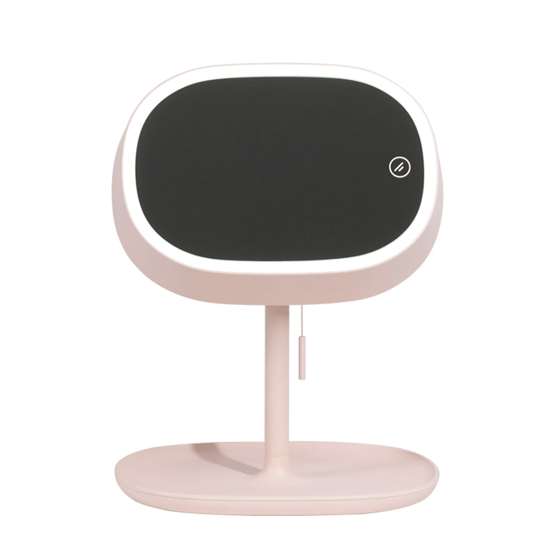 Red portable foldable LED makeup mirror with light for tabletop dressing and beauty routines