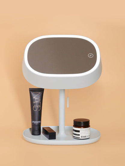 Muid portable foldable LED makeup mirror in red with tabletop dressing mirror design