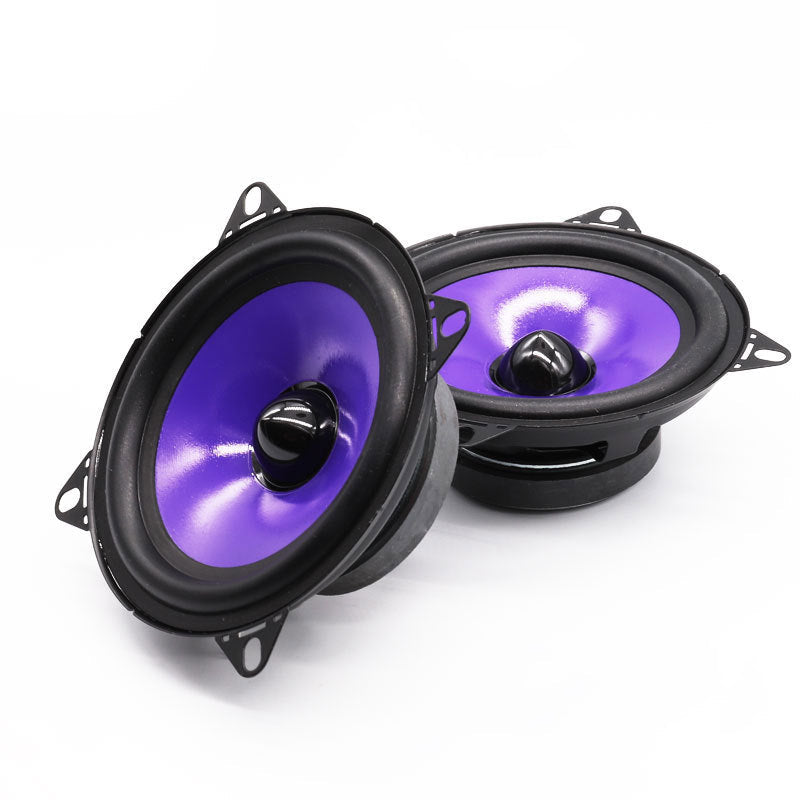 Car mid-bass audio modified speaker, black round automotive speaker with visible cone and mounting frame