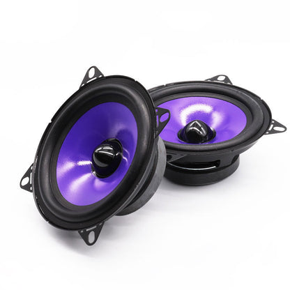 Car mid-bass audio modified speaker, black round automotive speaker with visible cone and mounting frame