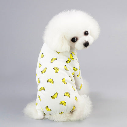 Dog pajamas with four-legged cotton design and casual cartoon fruit pattern for pet homewear