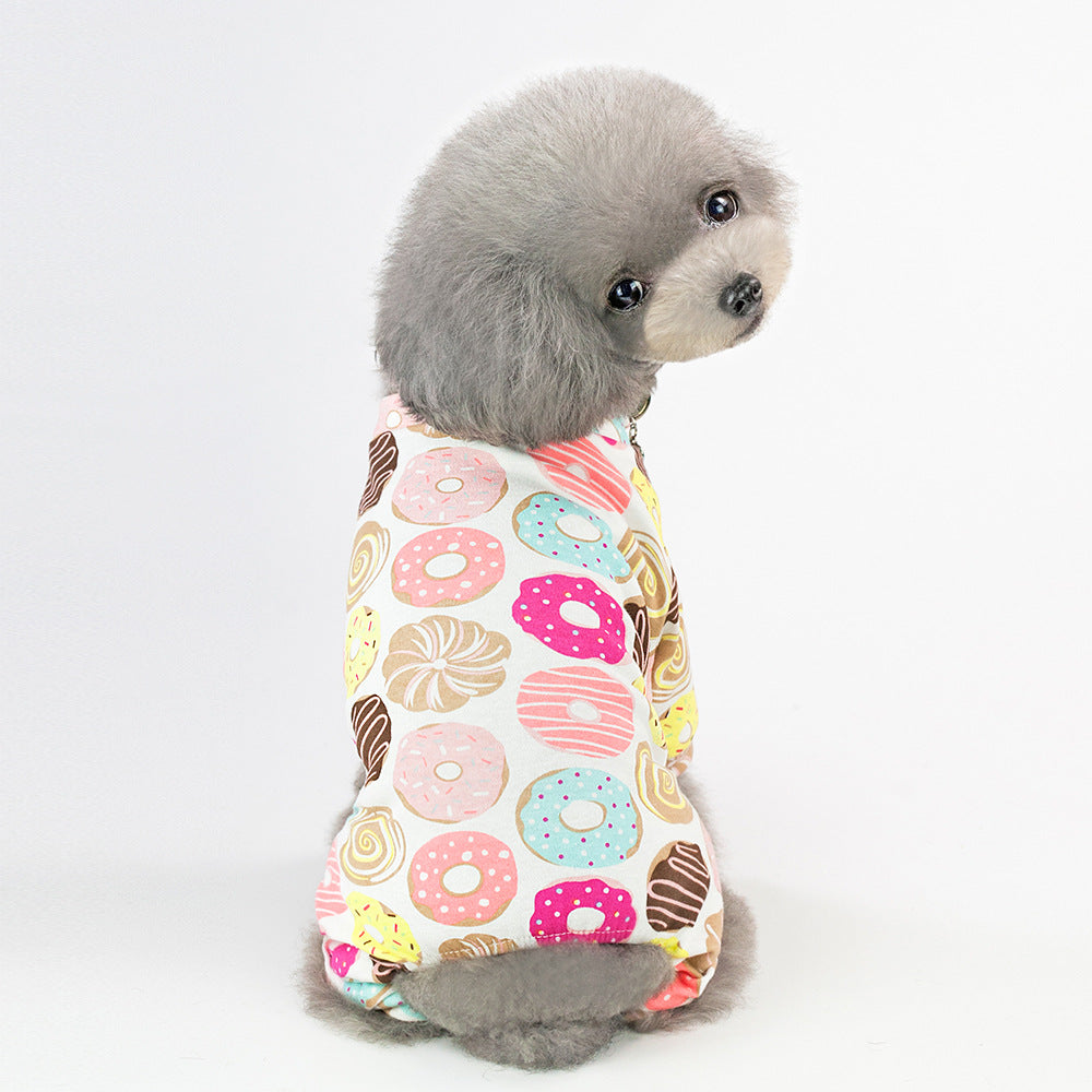 Four-legged cotton dog pajamas with casual cartoon fruit pattern in soft homewear style