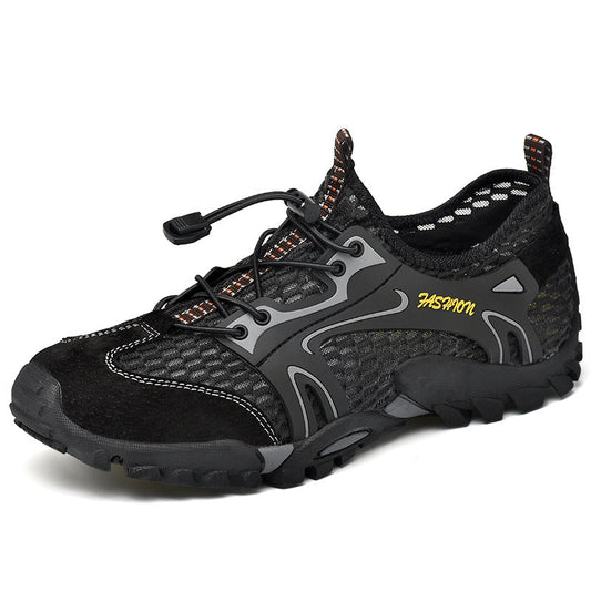 Outdoor wading trail running shoes, lightweight summer beach and diving footwear in black and blue