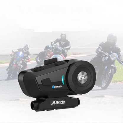 Multifunctional motorcycle Bluetooth intercom headset with compact black design and control buttons