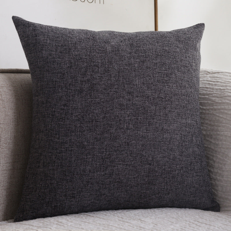 Plain cotton linen sofa cushion, thickened square pillow in neutral fabric.