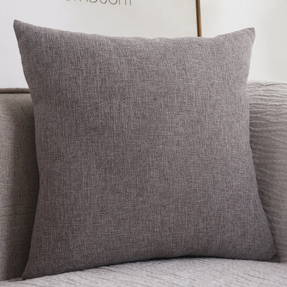 Plain cotton linen sofa cushion, thickened square pillow in neutral fabric close-up