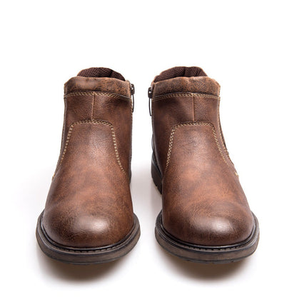 Men's ankle zipper boots, winter warm shoes with side zippers and durable sole
