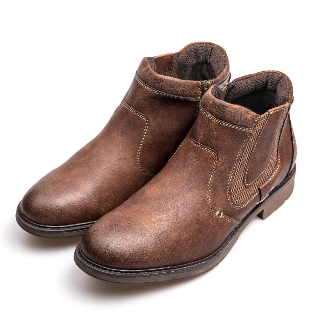 Men's ankle zipper boots, winter warm shoes with side zipper and durable sole
