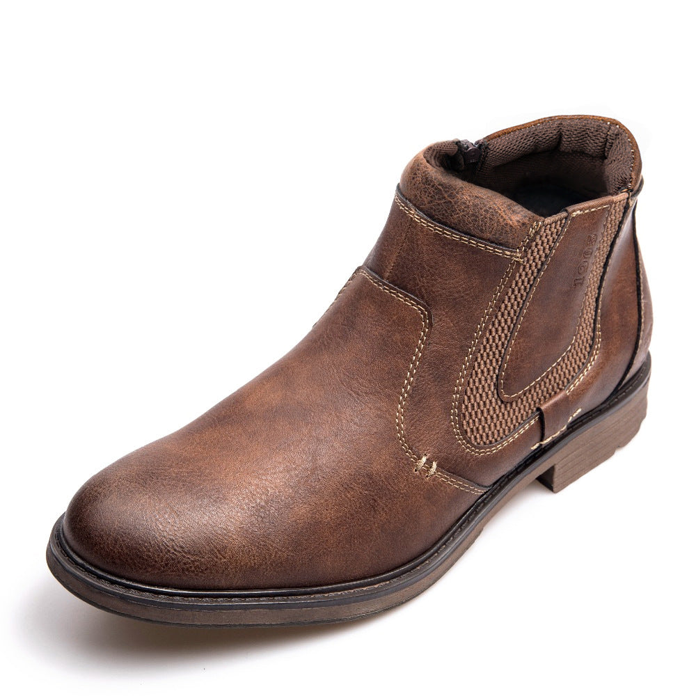 Men's ankle zipper winter boots, warm black shoes with side zip detailing