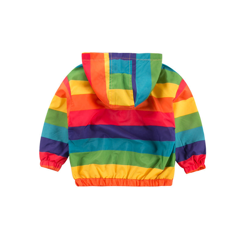 Rainbow zipper hooded jacket for kids by My Store, featuring colorful rainbow panels and a hood