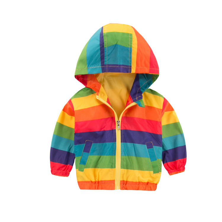 Rainbow kids' jacket with zipper closure and hood, colorful design by My Store