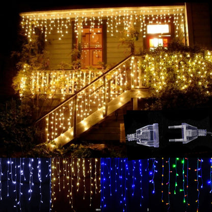 LED starry icicle light string with cascading lights in a decorative hanging design