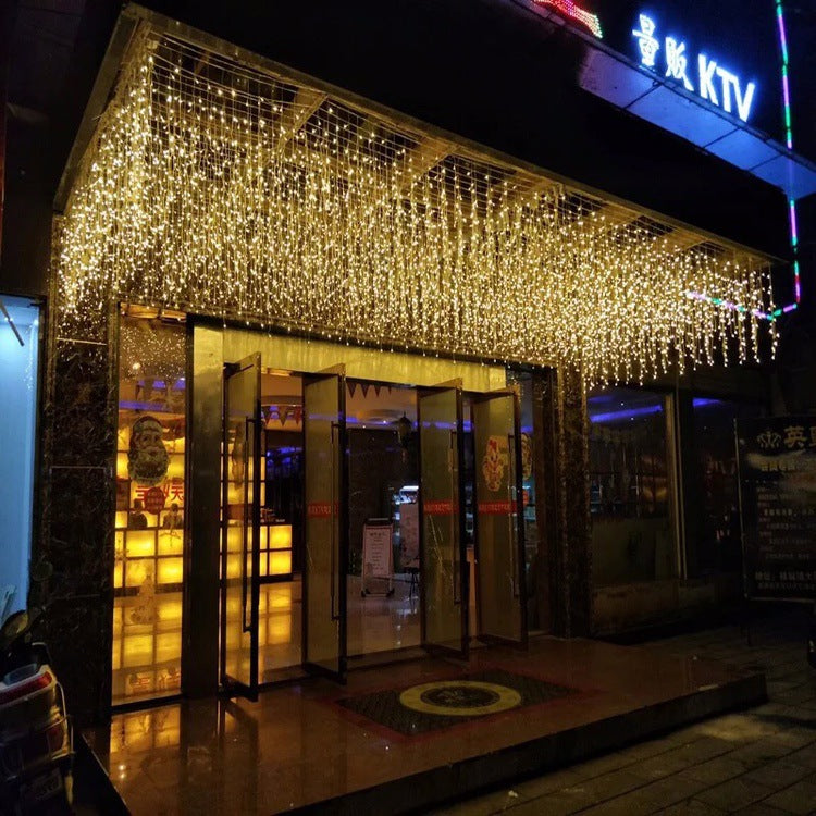 LED starry icicle light string with cascading lights, decorative hanging design for indoor or outdoor use
