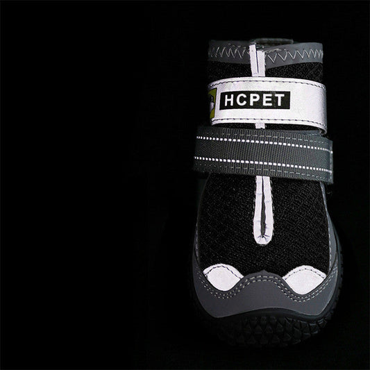 Summer breathable pet dog shoes in black mesh fabric with adjustable straps