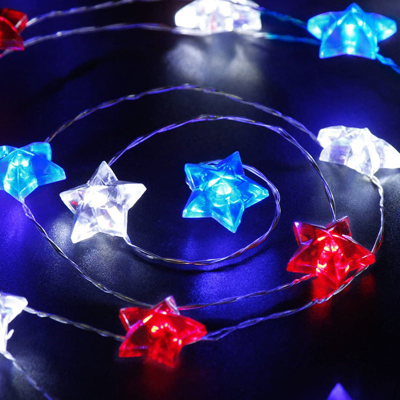 Three-color star-shaped holiday decoration light string, festive LED lights displayed in a star pattern