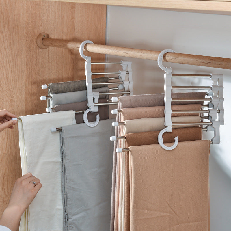 Telescopic folding multifunctional pants rack and pants hanger for household use
