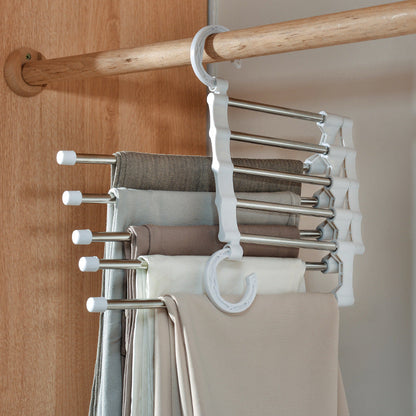 Telescopic folding multifunctional pants rack and pants hanger for household storage
