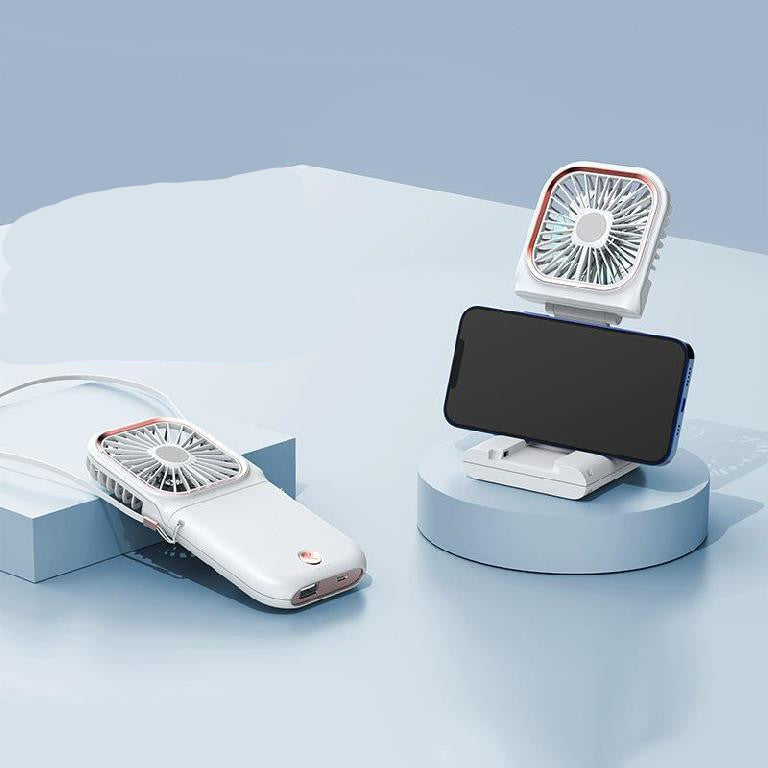Cute portable mini fan for students and camping, compact design with visible fan grille and handheld body