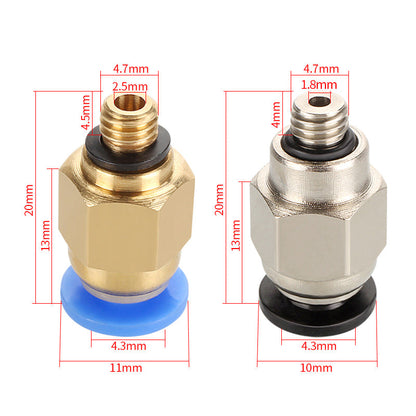 PC4-M5 pneumatic quick plug connector with threaded trachea fitting in silver metal finish