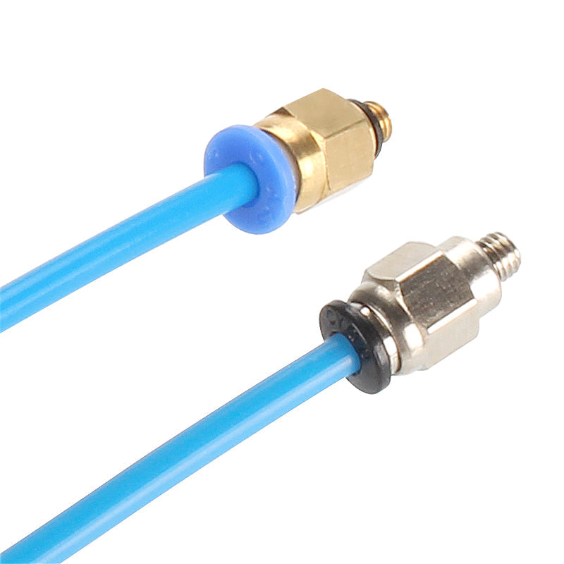 PC4-M5 pneumatic quick plug connector with threaded fitting and blue push-in ring, side view